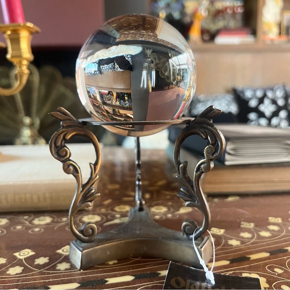 Vintage 3 inch crystal ball with brass stand